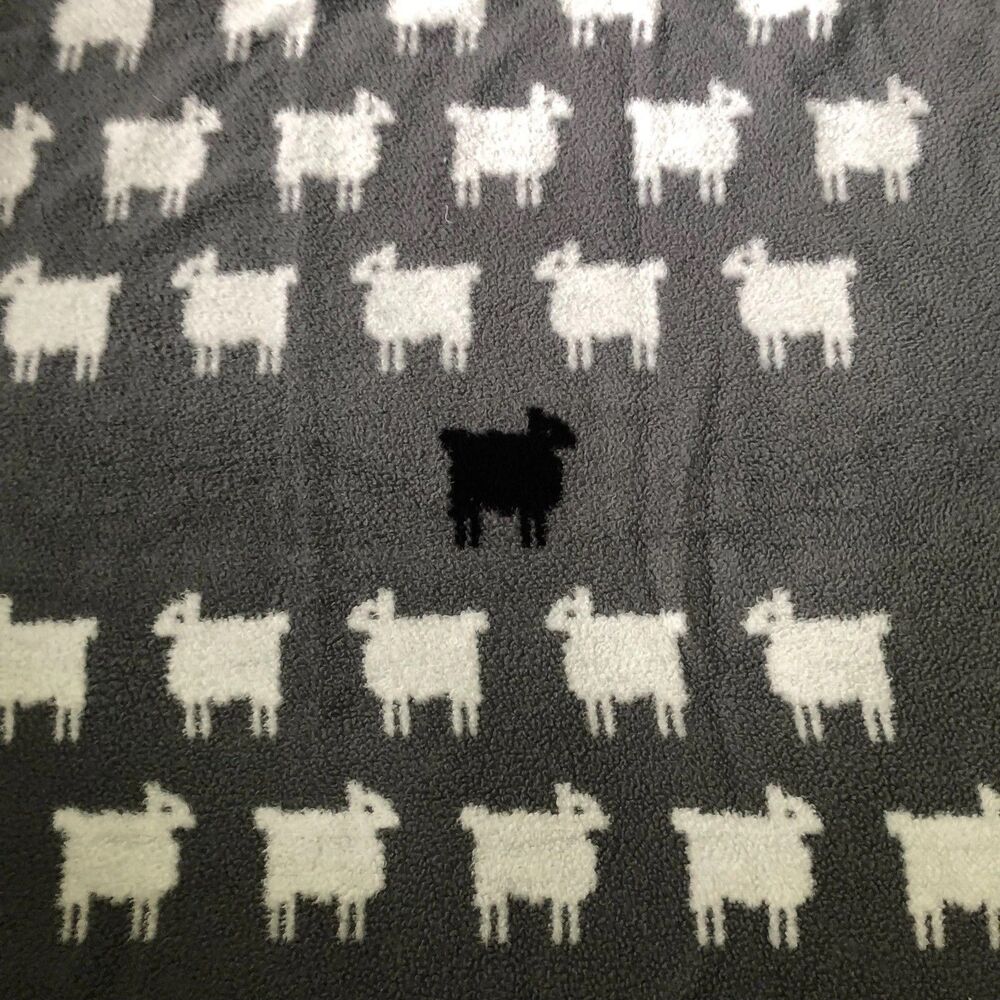 Biederlack Black Sheep Blanket Throw Gray White Reversible USA 53x77" VINTAGE - Picture 2 of 5